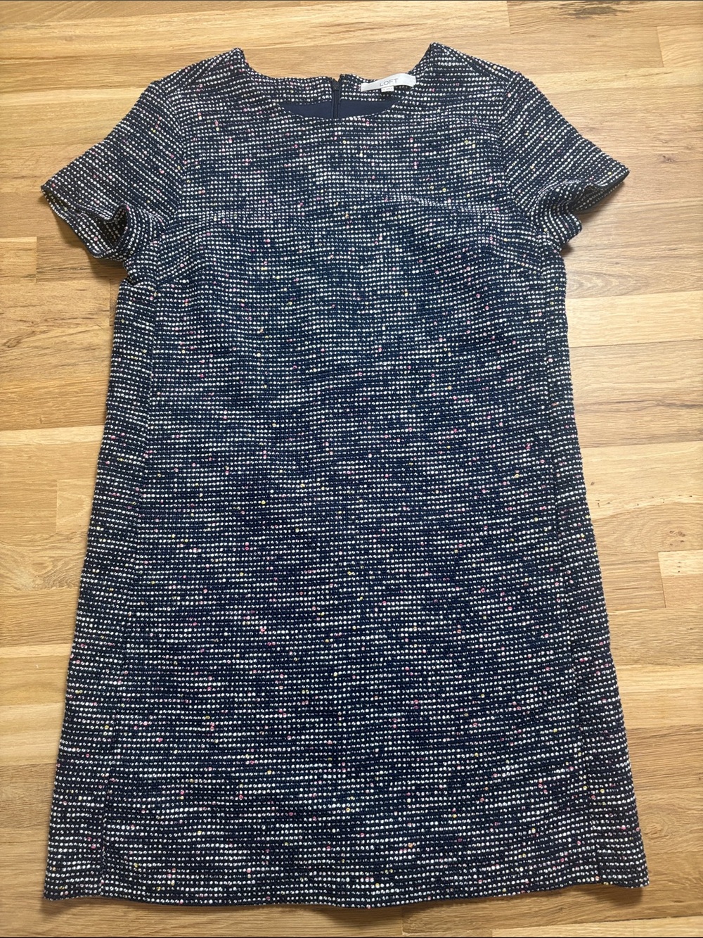 LOFT Navy Shift Dress with Multicolor Speckle Women’s 12
